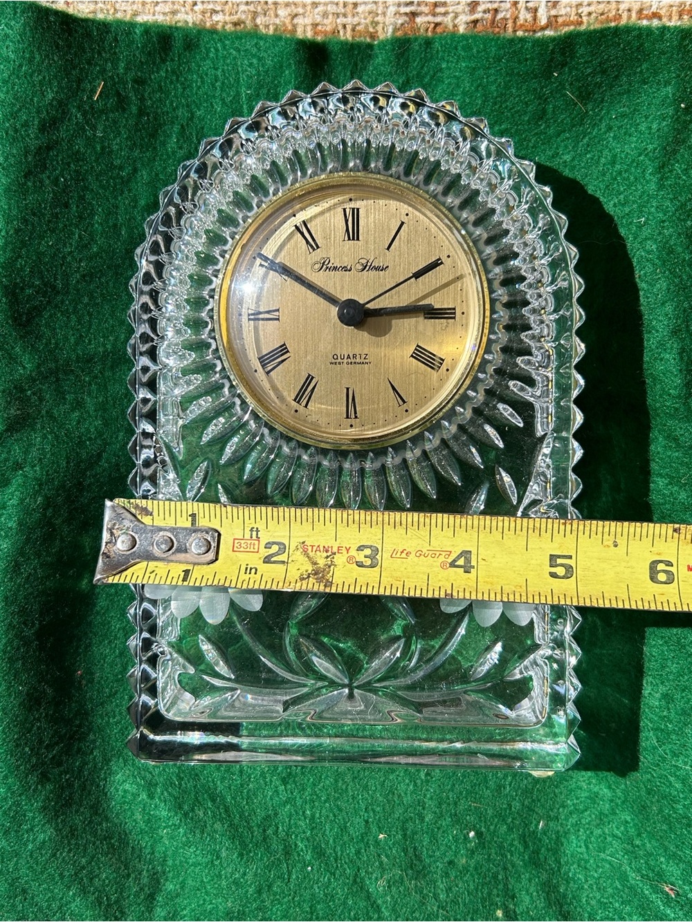 Princess House Clear Crystal Clock with Gold Dial and Roman Numerals Germany